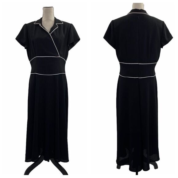 DANNY & Nicole Black A-Line Midi Shirt Dress 14 - Picture 1 of 12